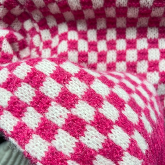 NEW Blu Pepper Pink Checkered Oversized Sweater Top Size S M - Picture 6 of 7